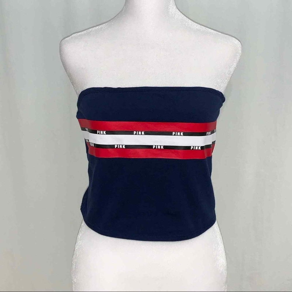 Pink Victoria's Secret Women's Bandeau Tube Top Size L Crop Blue Stripes